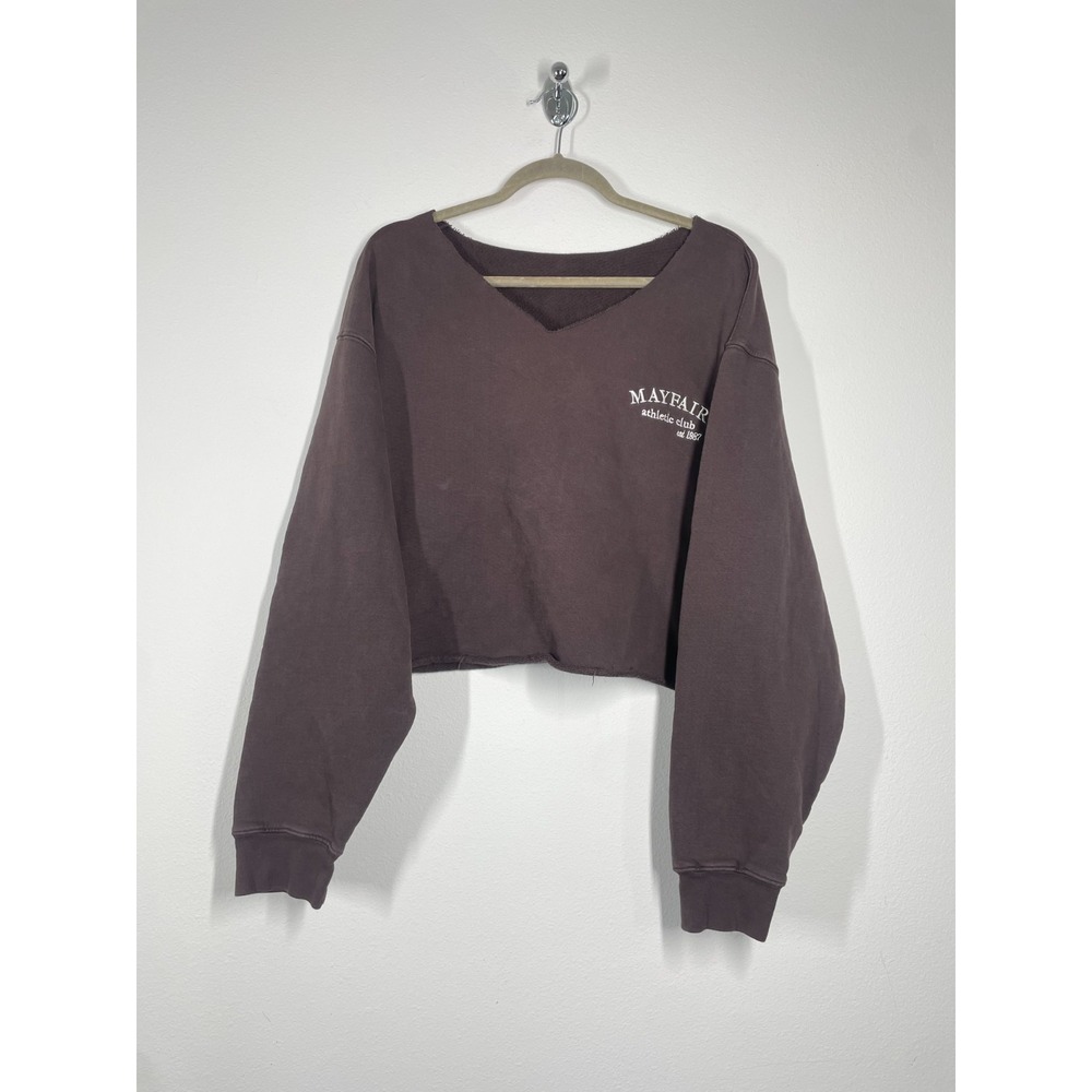 Mayfair Athletic Club Sweater OS‎ Brown V Neck Cropped DIY Tennis Pickleball